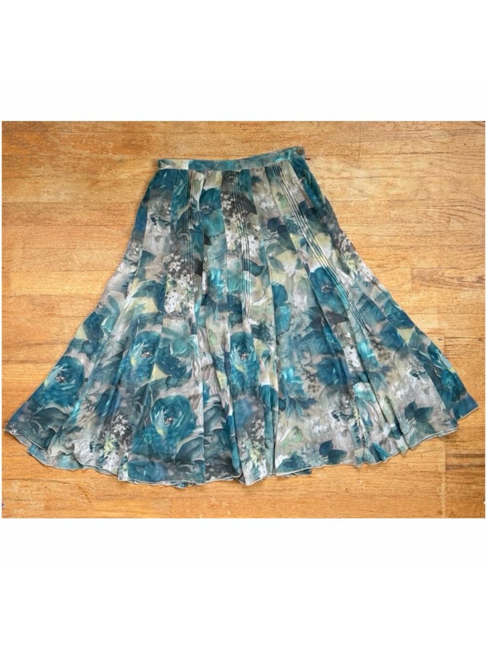 Jones New York Skirt Size 4 NWT Teal/Taupe Floral Print Pintuck Pleated Midi  -